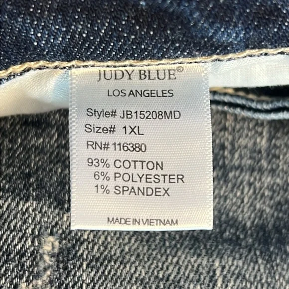Judy Blue Women’s Sz 1X Distressed High Rise Denim Shorts Dark Wash Stretch - Picture 13 of 13